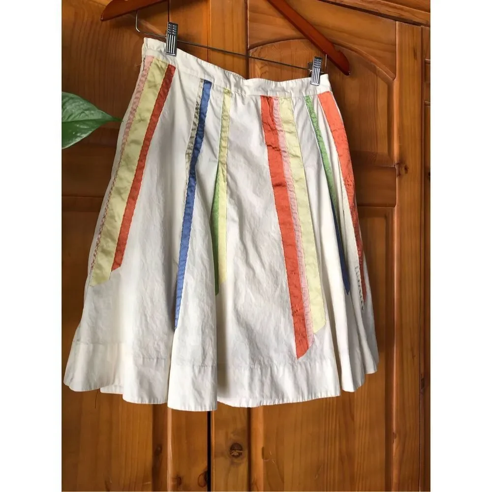 Lithe Cotton A-Line Skirt Size 4 Ivory Multicolor Ribbon Detail